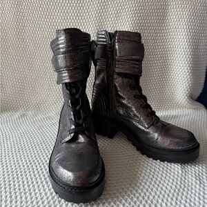 DKNY Shimmering Gray Combat Boots